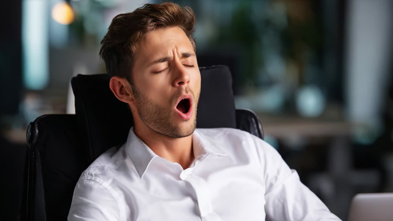 Tired businessman yawning at work
