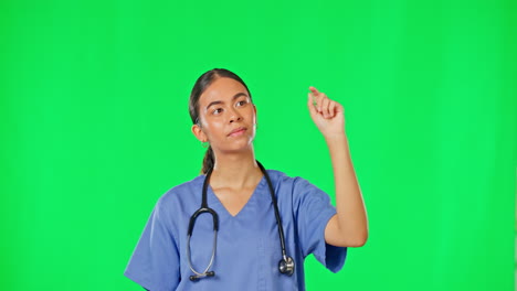 atención médica, pantalla verde y mujer médico