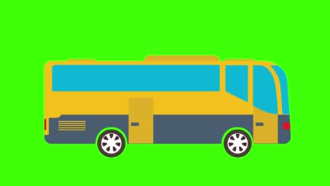 animación simple y colorida de un autobús amarillo aislado en una pantalla verde en 4k