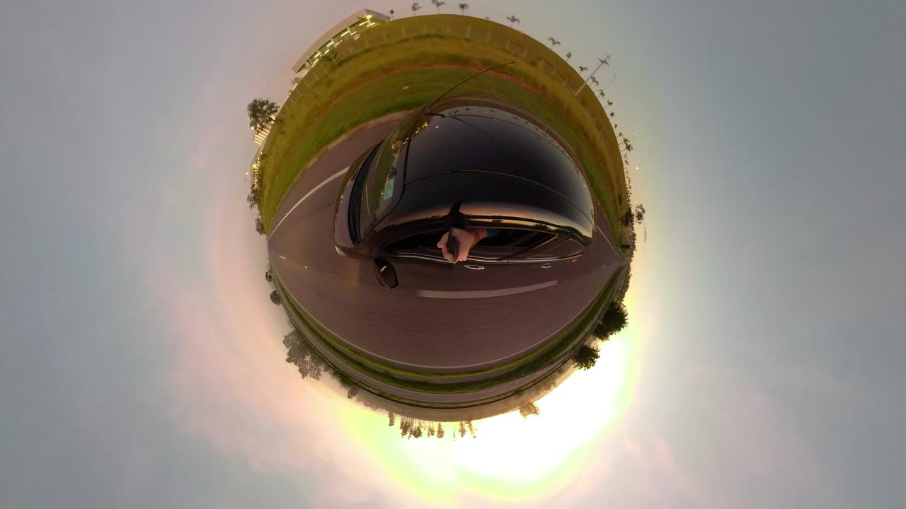 Little planet video - Car on the road