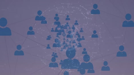 animación de redes de conexiones e iconos sobre un fondo blanco