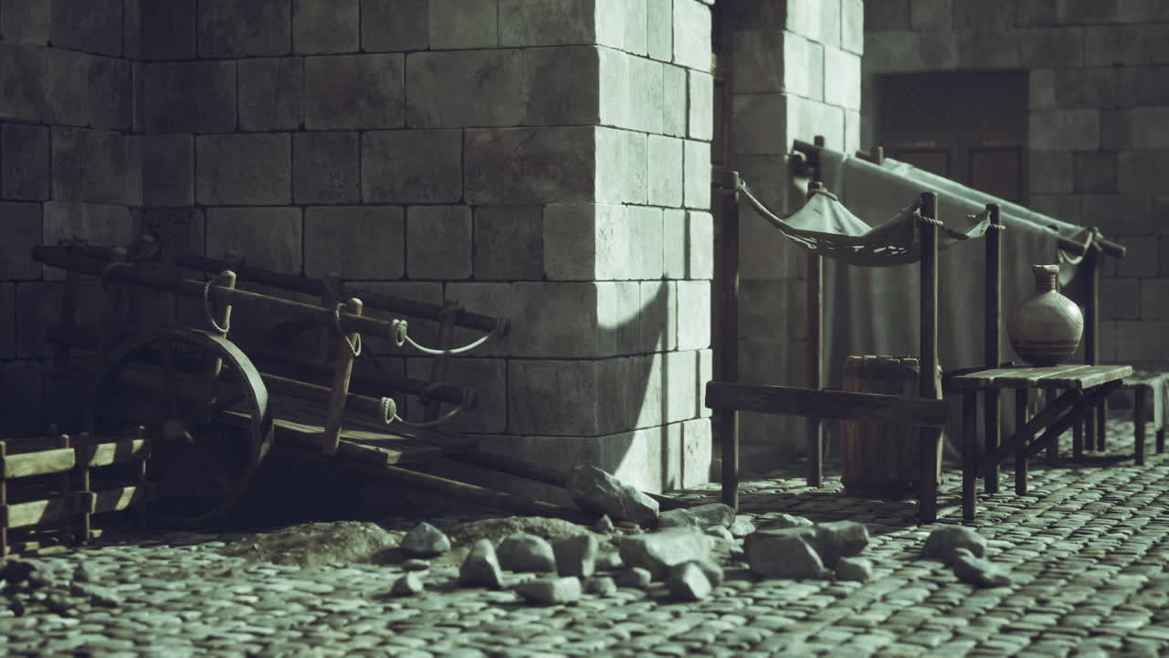 포기 된 중세 거리, 자갈 돌과 날씨로 인한 유물