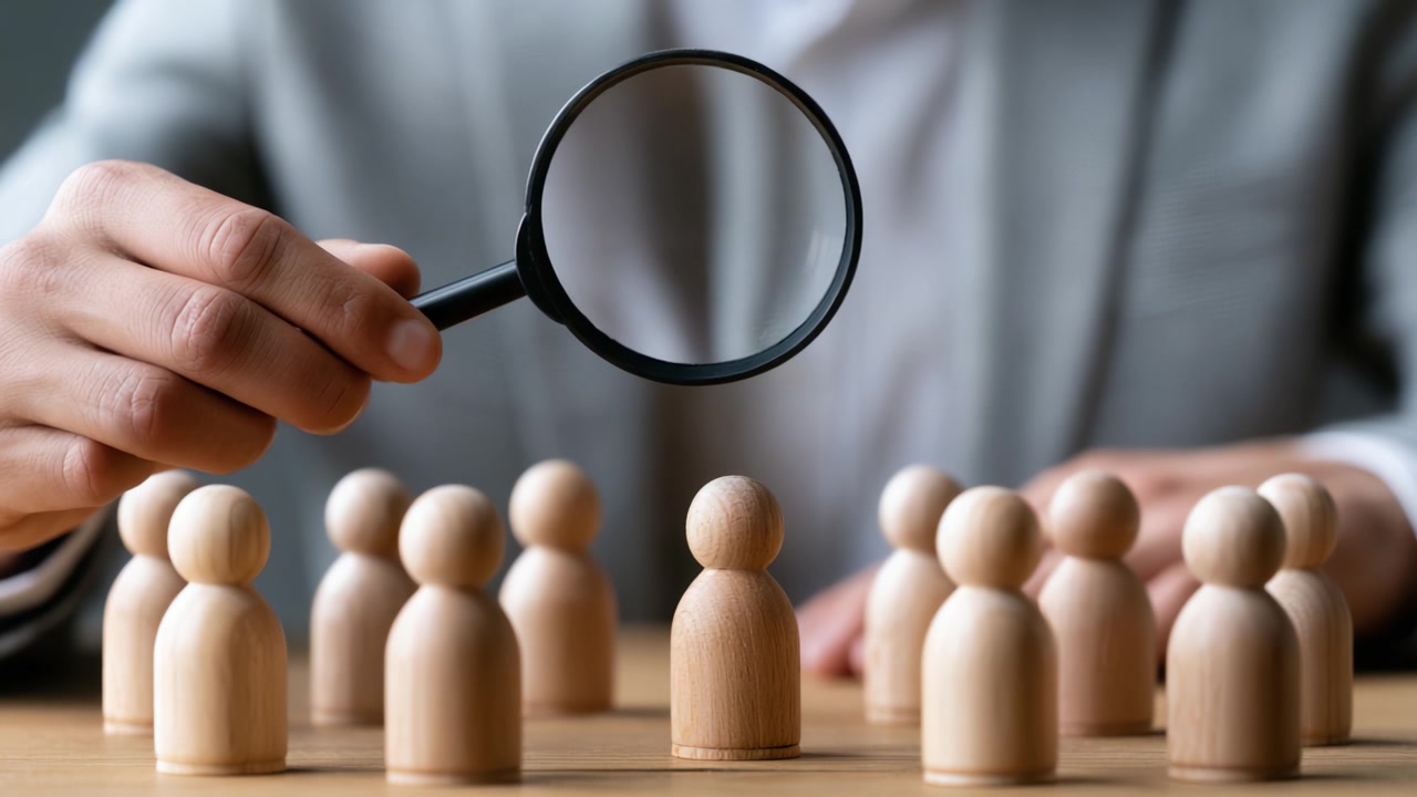 Analyzing Group Dynamics: A Focused Examination of Wooden Figures Under a Magnifying Glass, Representing Leadership and Decision-Making in a Professional Context