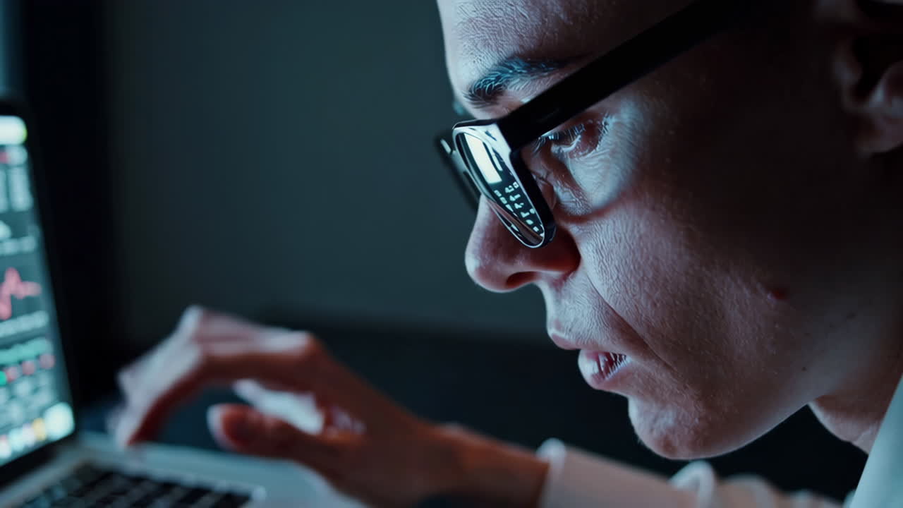 Person working on a laptop at night