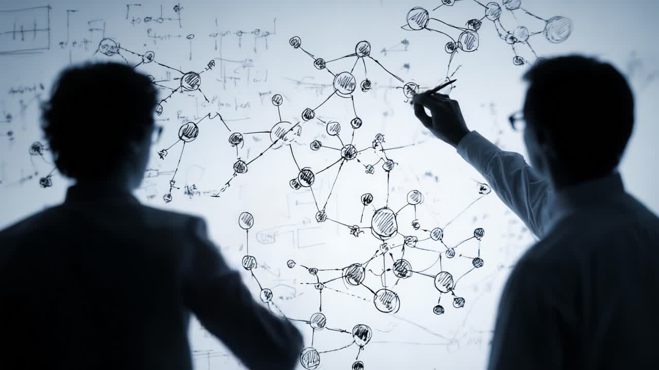 Researchers Analyzing Complex Data Through Visual Diagrams in Scientific Collaboration: Understanding Molecular Structures and Relationships