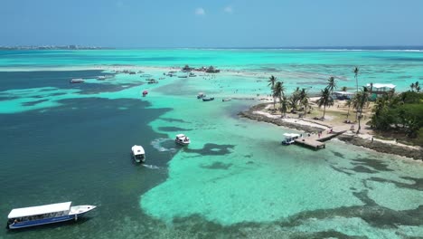 haynes cay and rose cay in san andres island in colombia during summer, different shades of blue ocean