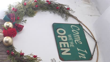 christmas decorated open sign