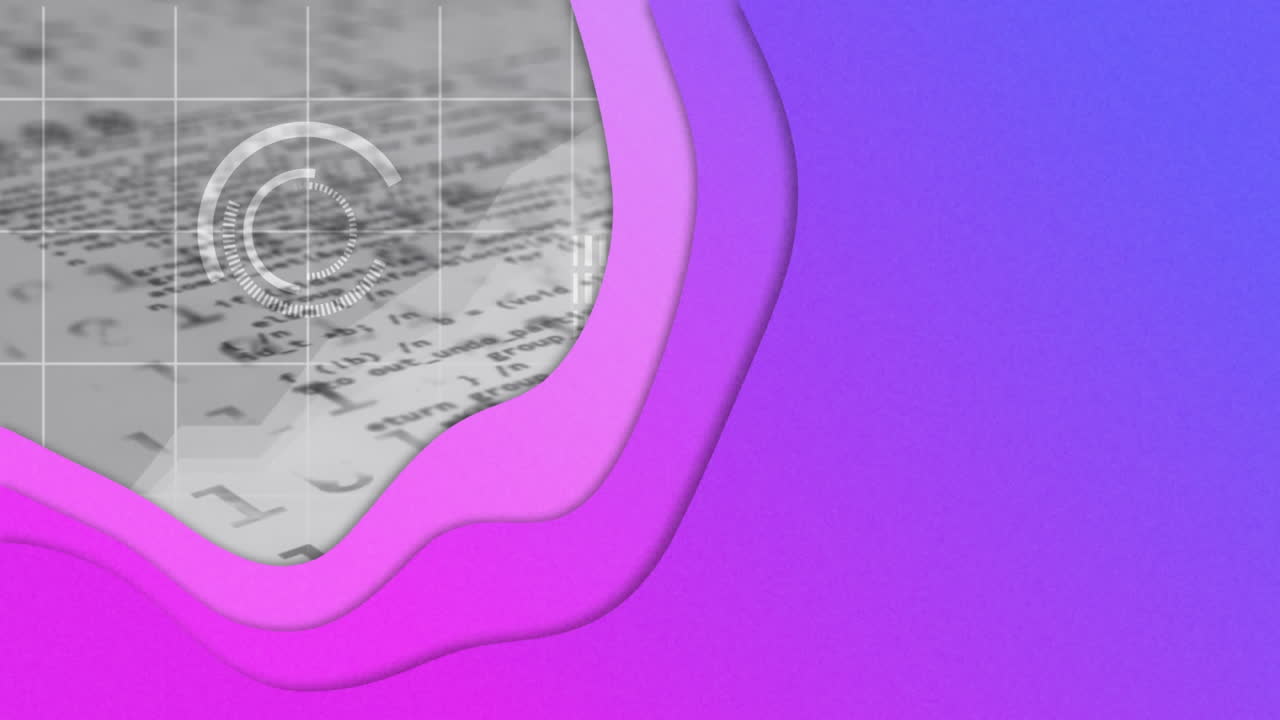 animación de ondas púrpuras sobre procesamiento de datos binarios sobre la ciudad por la noche