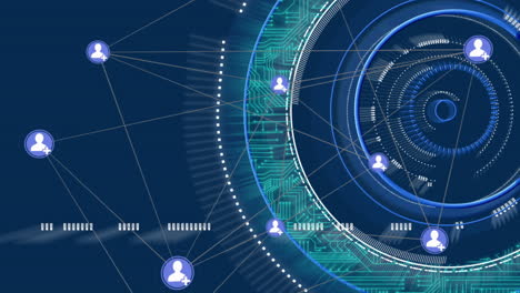 animation of scope scanning over network of connections with icons