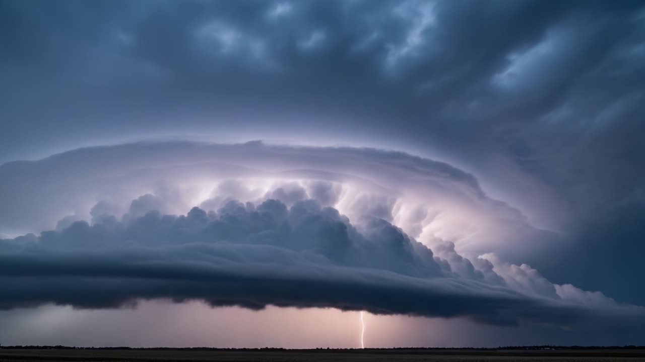 Dramatic Supercell Thunderstorm with Lightning Strikes