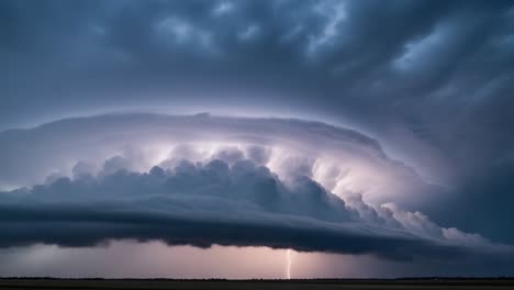 dramatic supercell thunderstorm with lightning strikes