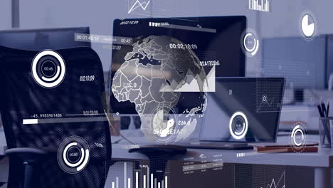 animación del procesamiento de datos a través de dispositivos electrónicos en la oficina