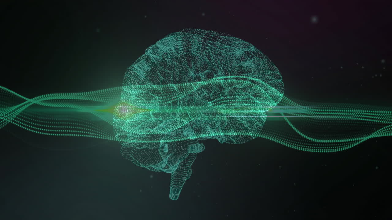 Animation of network of connections over brain on black background