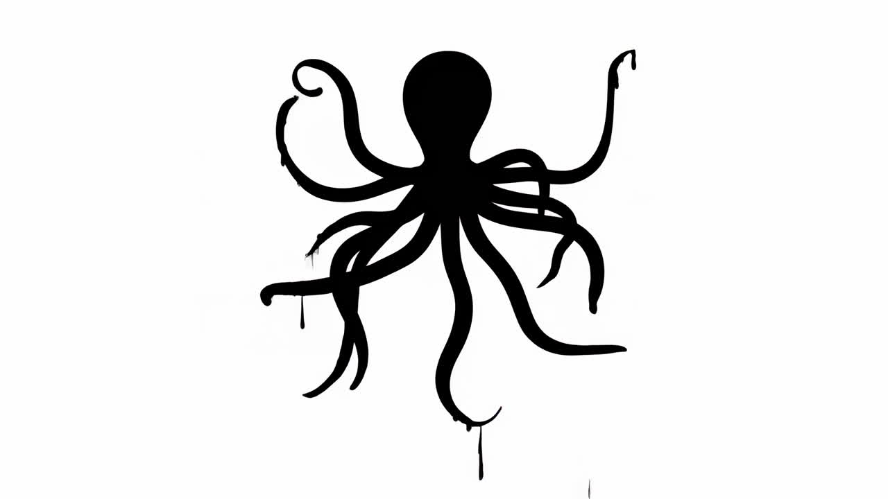 Dynamisch silhouet van een zwarte octopus met druppelende inkt