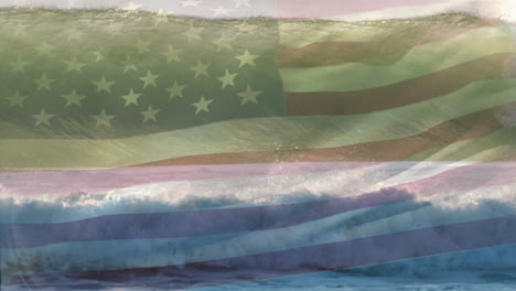 animation of flag of usa blowing over waves in sea