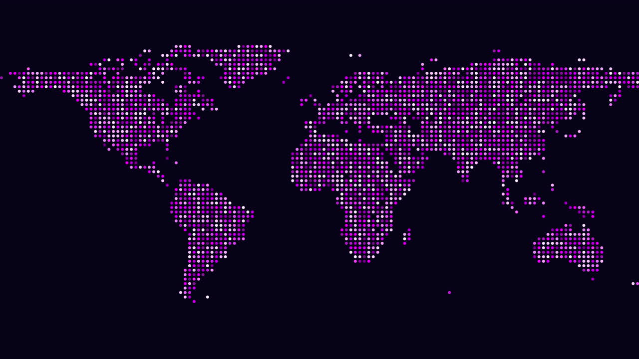 A pixelated world map crafted from tiny dots, each representing a specific location on the globe, creates a unique and abstract image of geography