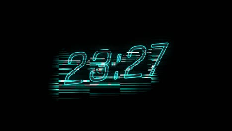 glitching neon digital clock displaying time 23:13 and 23:23