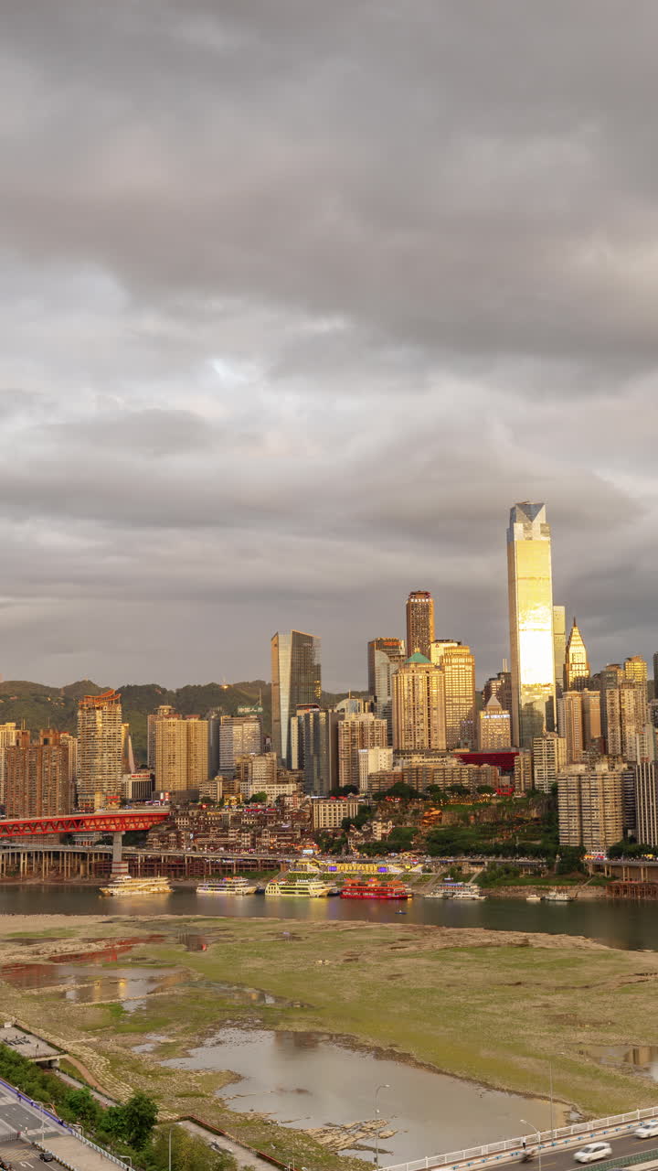 Timelapse of Chongqing street scene from a high vantage point in vertical