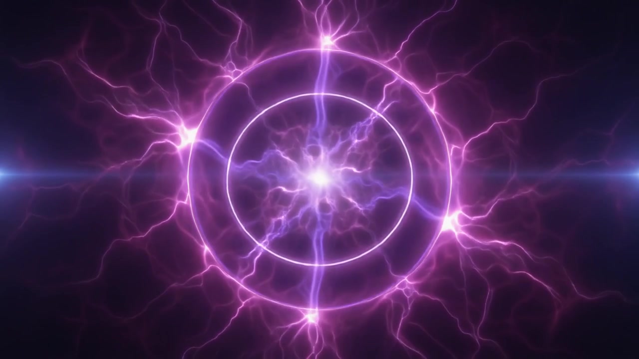 Sfera di energia viola astratta con scariche elettriche luminose