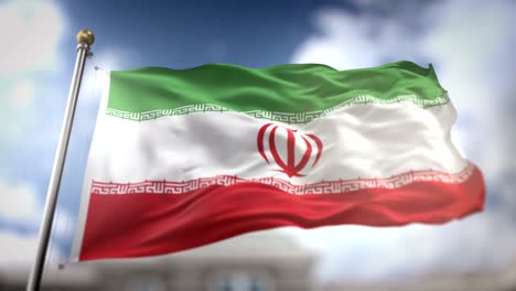 iran flag waving slow motion 3d rendering blue sky background - seamless loop 4k