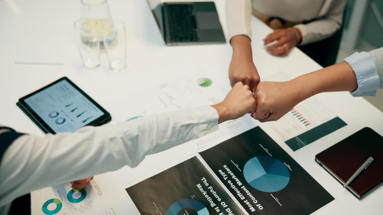 Business meeting with data analysis and team collaboration