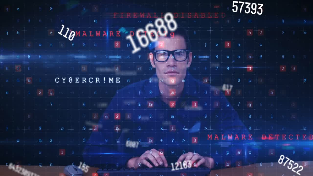 컴퓨터를 사용하여 코카시안 남자에 대한 과학 데이터 처리 애니메이션