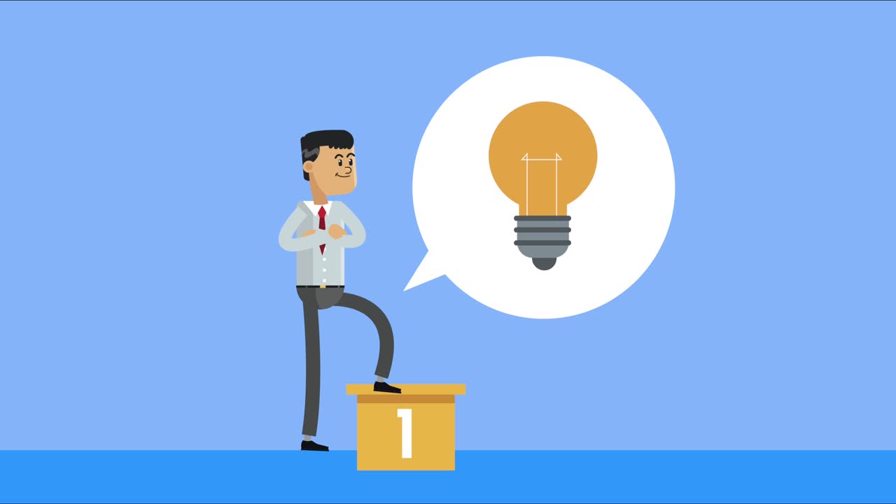 businessman in first place podium with bulb