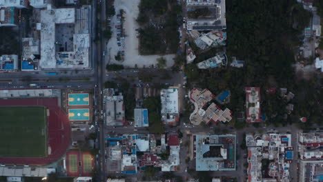 Aerial-cityscape-with-the-rooftops-in-Playa-del-Carmen.-Aerial-surveillance-with-drone