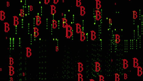 animación de los símbolos de bitcoin sobre un fondo negro con letras verdes