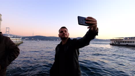 man selfie in istanbul bosphorus