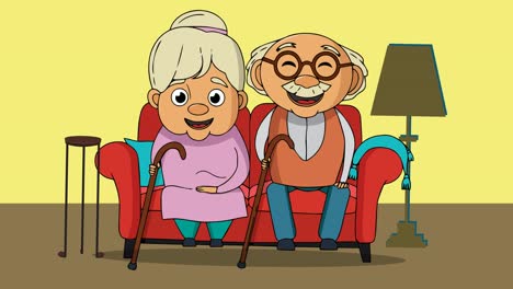 animación de abuelos juntos sobre un fondo amarillo