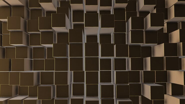 Gold Abstract Squares Slowly Rising and Falling Fluidly Creating Unusual Depth Perspective - 3D Motion Design Animation Geometric Graphic Background ProRes 4K