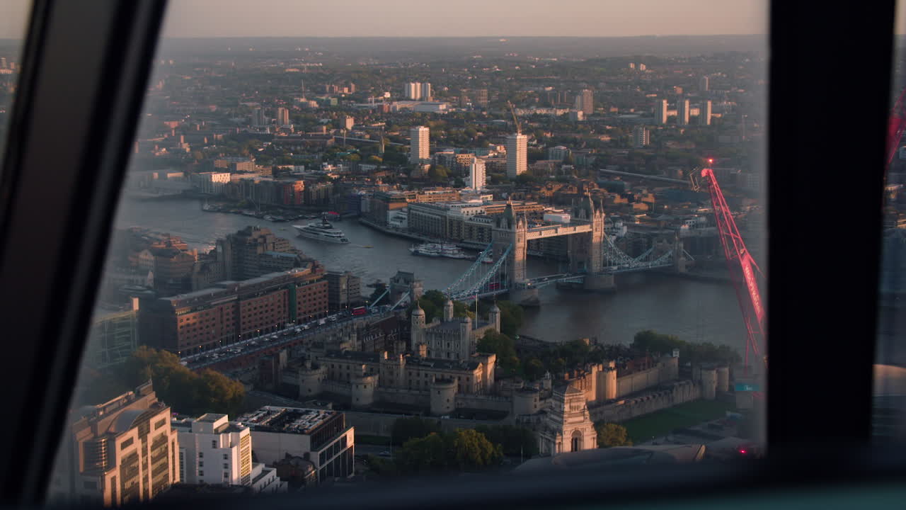 Aerial View of London at Sunset: Tower Bridge and Tower of London