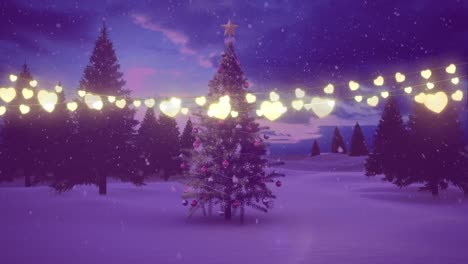 Animation-of-strings-of-glowing-christmas-fairy-lights-decoration-and-christmas-tree