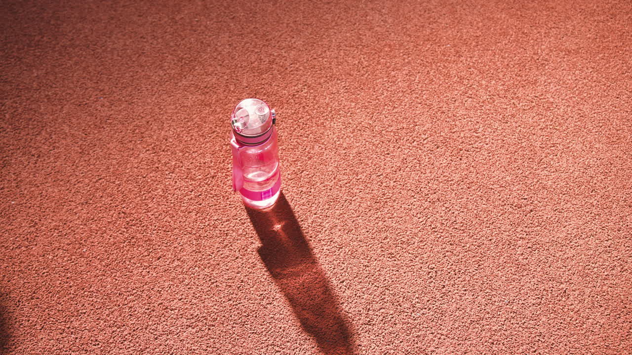 deportista rubia tomando la botella de agua y bebiendo en una instalación deportiva cubierta
