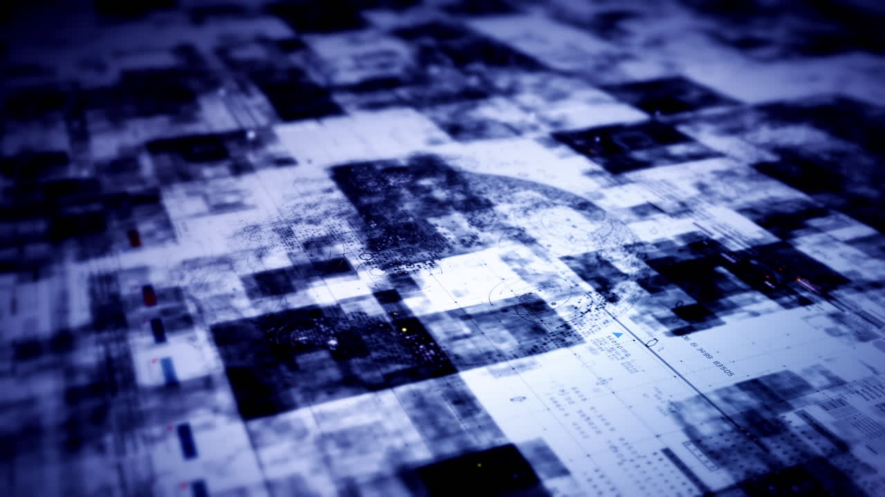 gráfico de movimiento avanzado matriz de datos de mapas digitales simulación del entorno cibernético big data analítica simulación de inteligencia artificial, pantalla de fondo de cabeza hacia arriba
