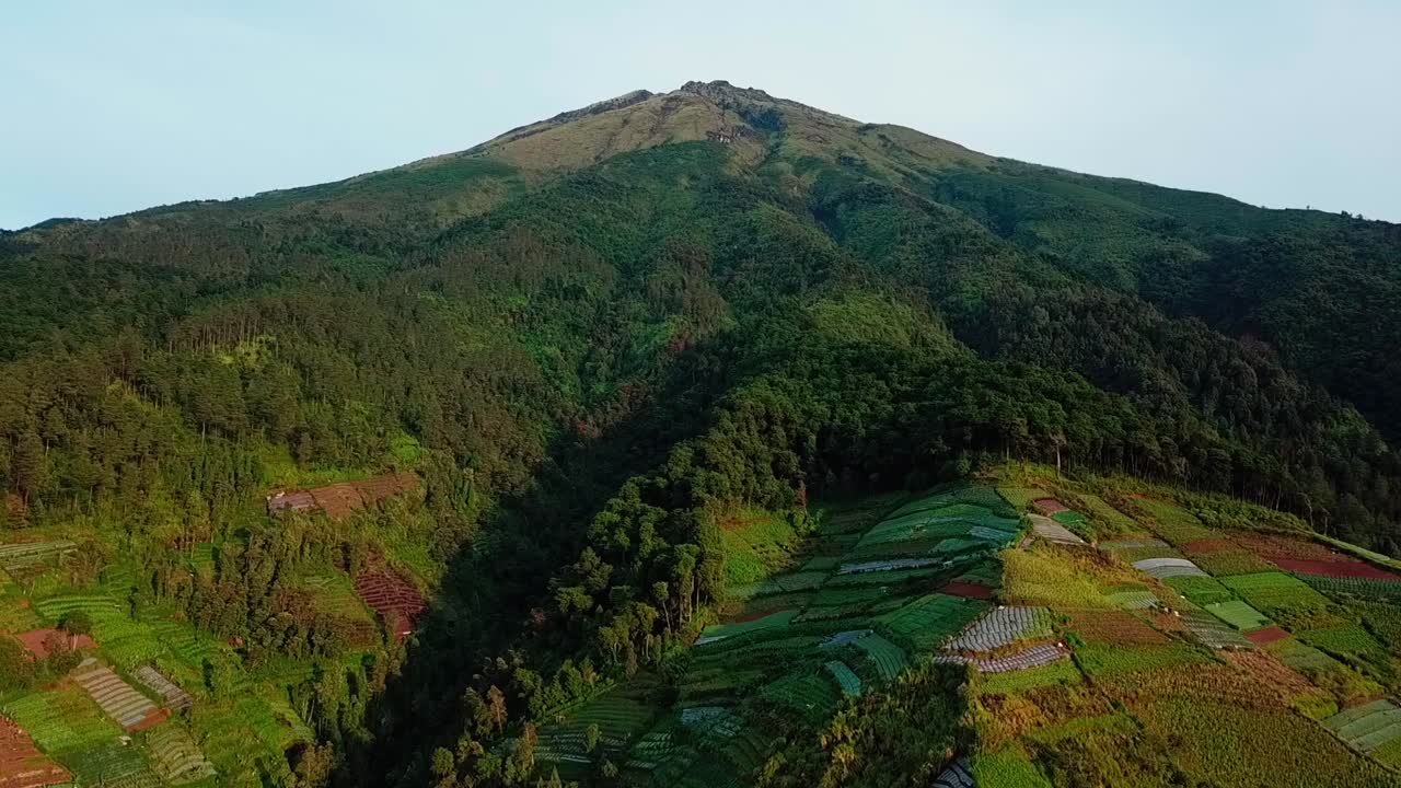 toma aérea de bosque desnudo en la ladera de la montaña, deforestación en la ladera de la montaña - montaña sumergida, indonesia