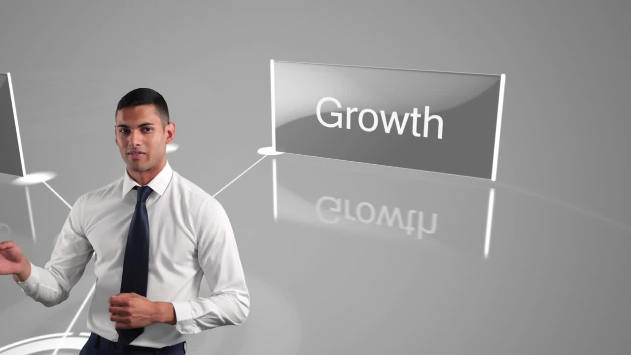 joven empresario biracial hablando