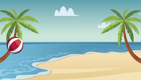 escena de paisaje marítimo de playa de verano con globo