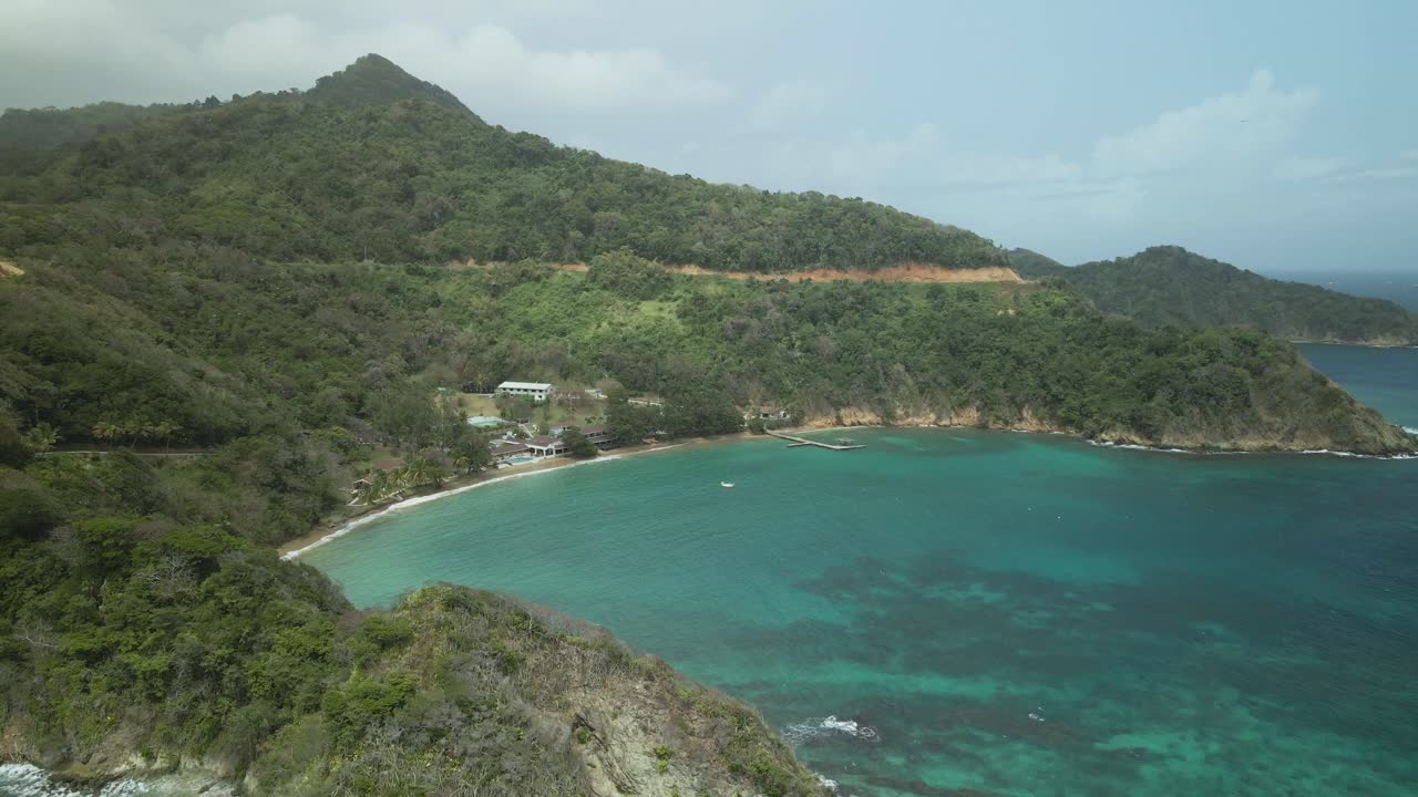 hogar del coral cerebro más grande del mundo, vista aérea del pueblo pesquero de speyside, tobago