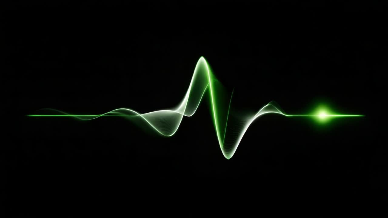 A Captivating Visual Representation of Waveform Frequencies Displayed in Green and White, Capturing the Essence of Sound in an Abstract and Artistic Manner, Illustrating Dynamics of Audio Technology