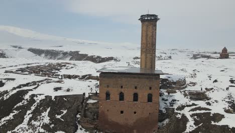 snowy historical ruins