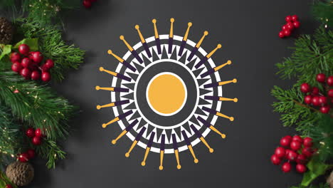 animation of christmas decorations over grey background