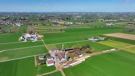 Aerial-shot-of-green-farm-fields