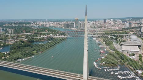 ada bridge over sava river and cityscape of belgrade in serbia