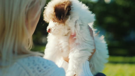 Blonde-Frau-Mit-Flauschigen-Welpen