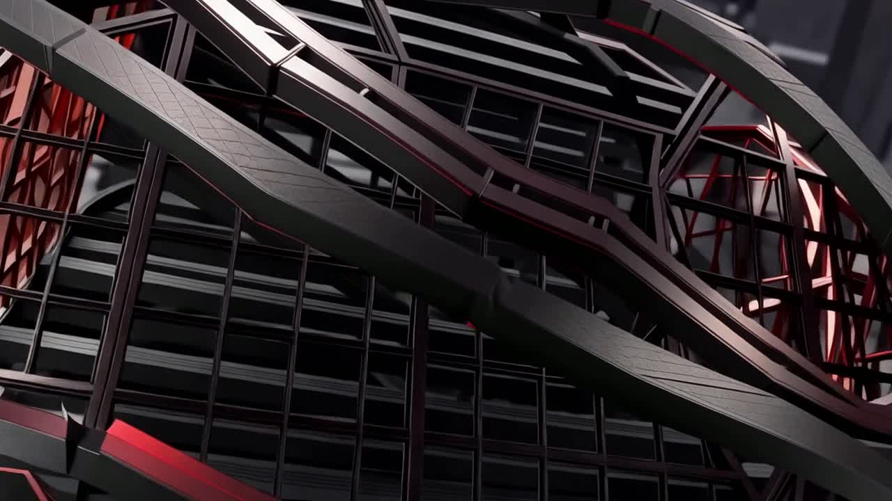 Abstract 3D Render of Rotating Red and Black Geometric Sphere