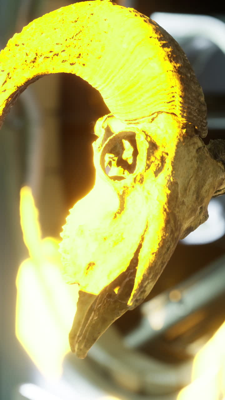 Ram skull illuminated in a futuristic setting with glowing features