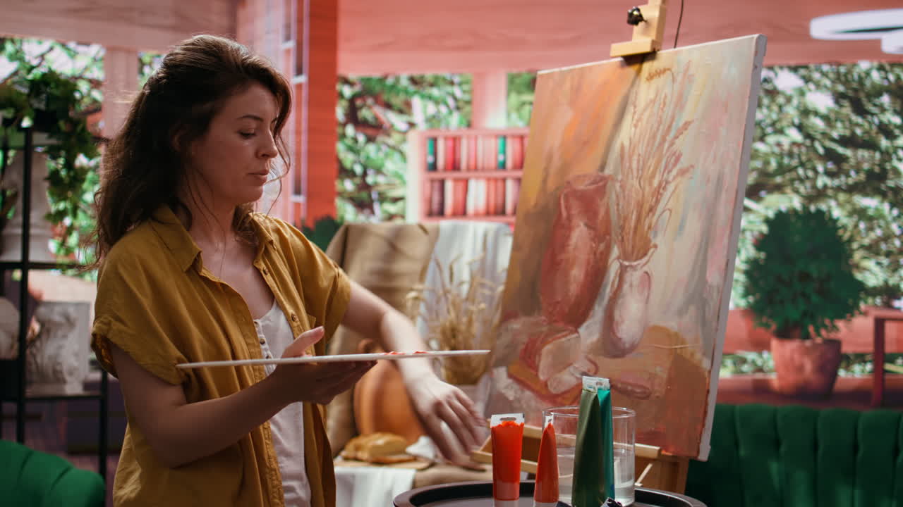 Woman Painting Still Life in Art Studio