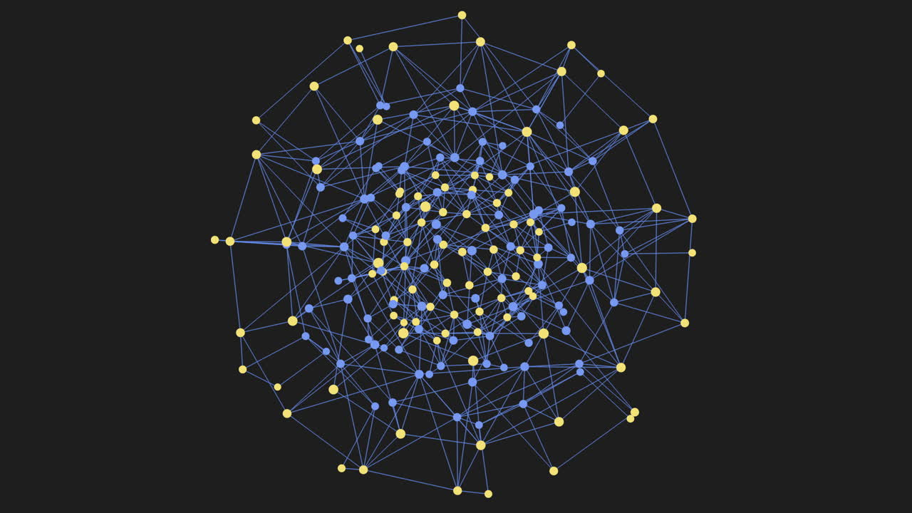 Digital sphere with neon dots and lines on black gradient